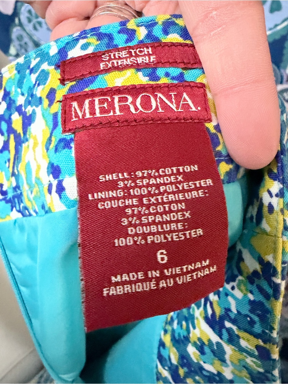 Merona Size 6 Blue Teal Lime Abstract Stretch Pencil Skirt - Picture 5 of 5